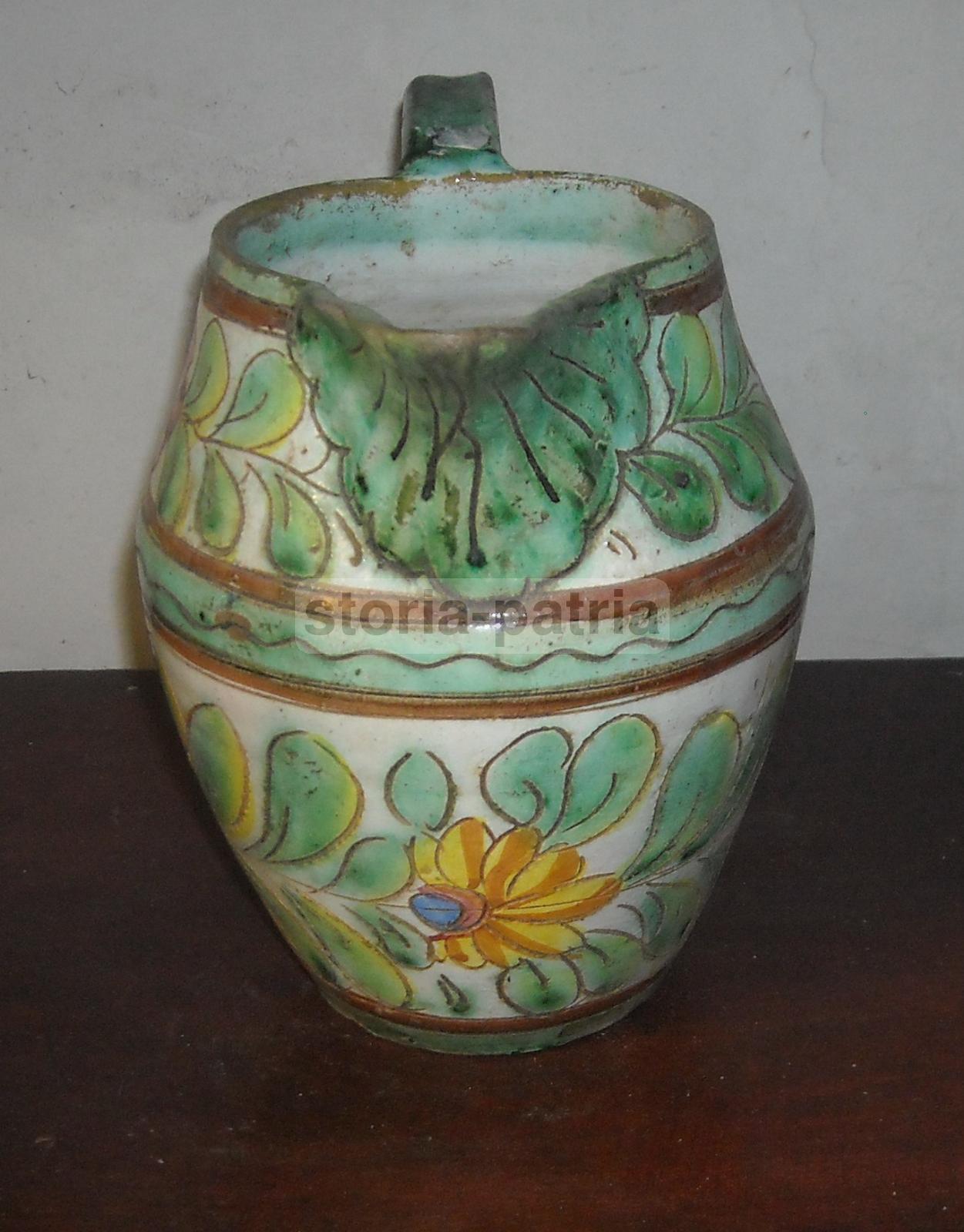 Ceramica Popolare Floreale, Bella Decorazione Policroma, Brocca Decorativa, d'Epoca immagine 2