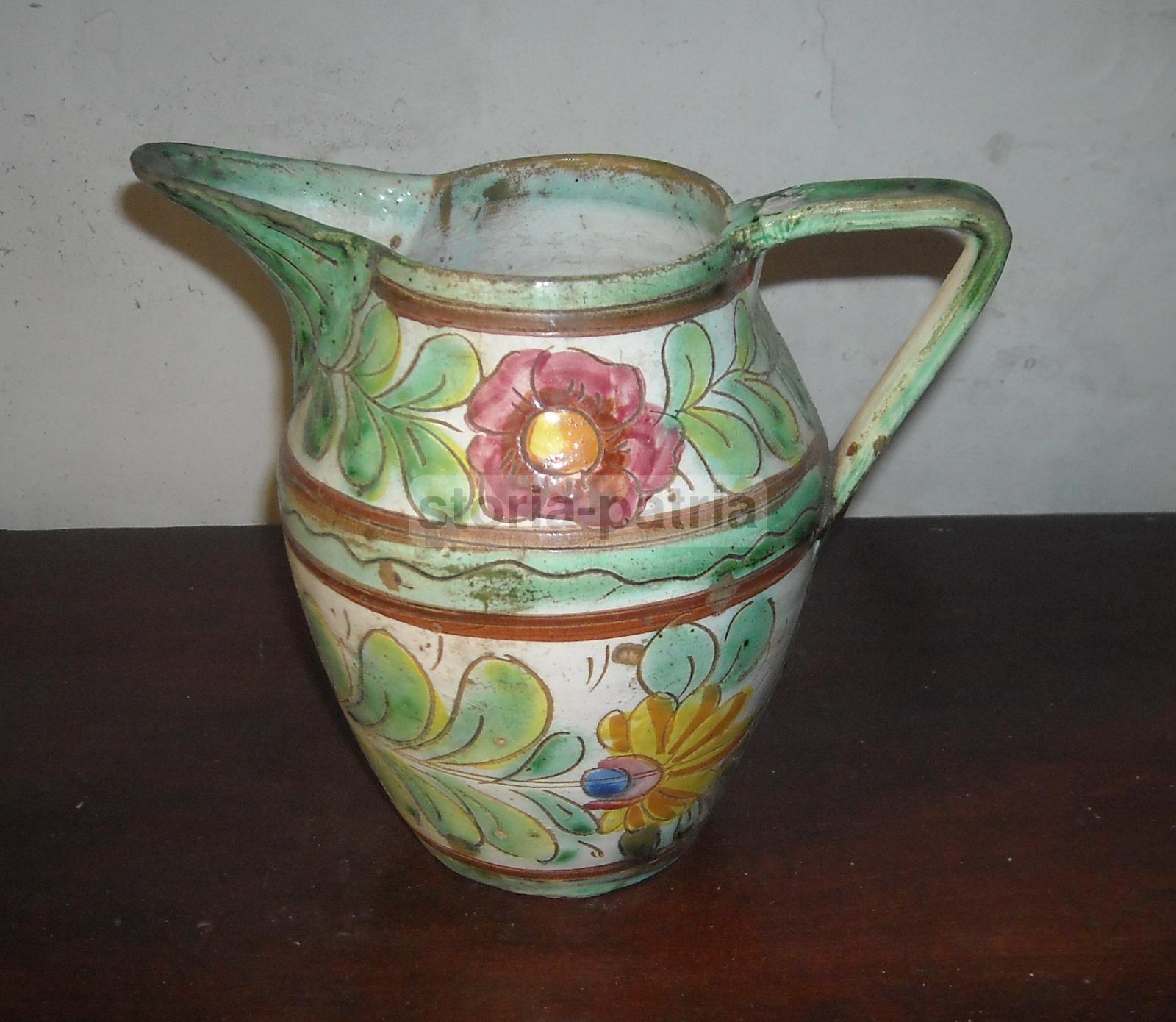 Ceramica Popolare Floreale, Bella Decorazione Policroma, Brocca Decorativa, d'Epoca immagine 4