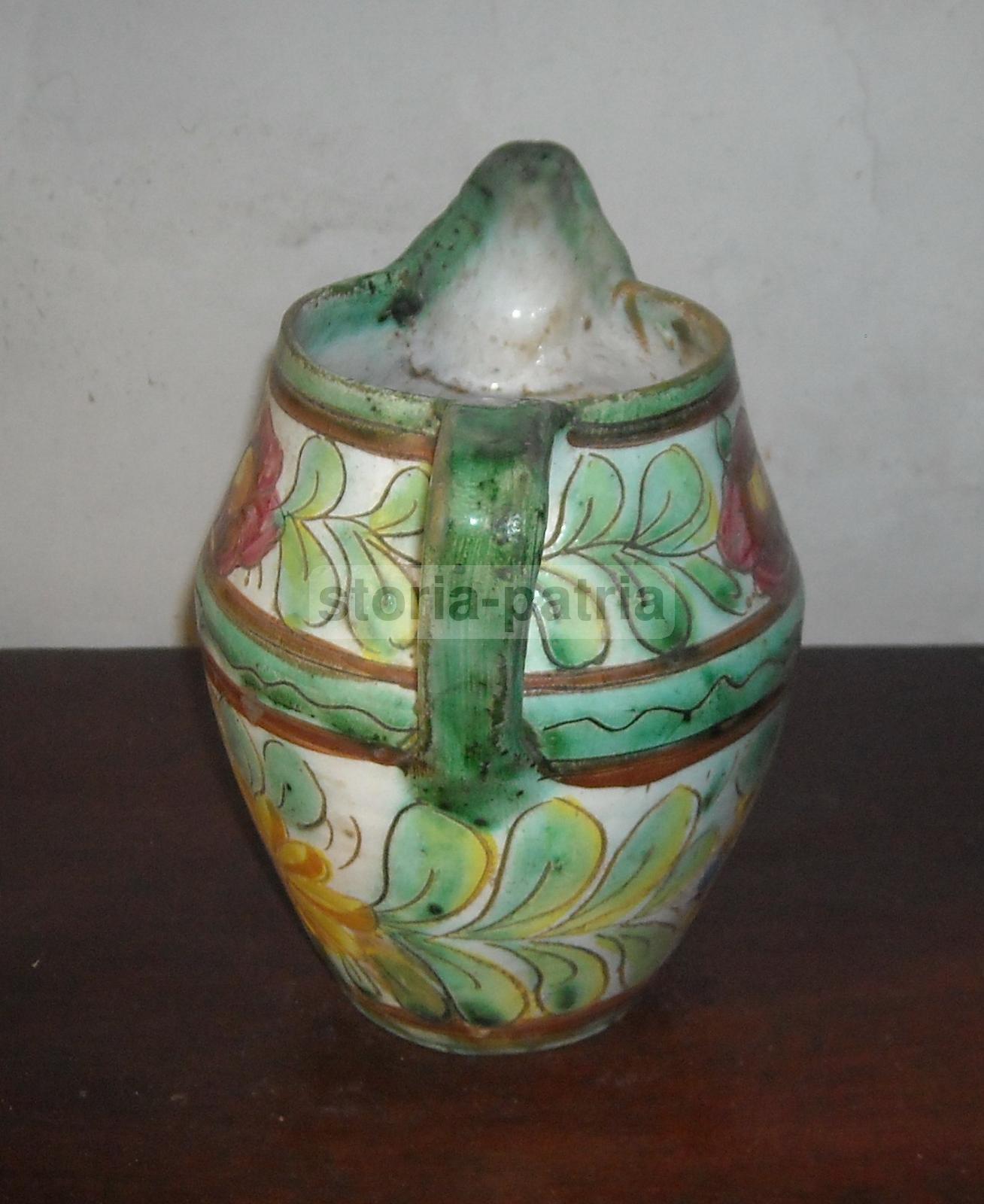 Ceramica Popolare Floreale, Bella Decorazione Policroma, Brocca Decorativa, d'Epoca immagine 5