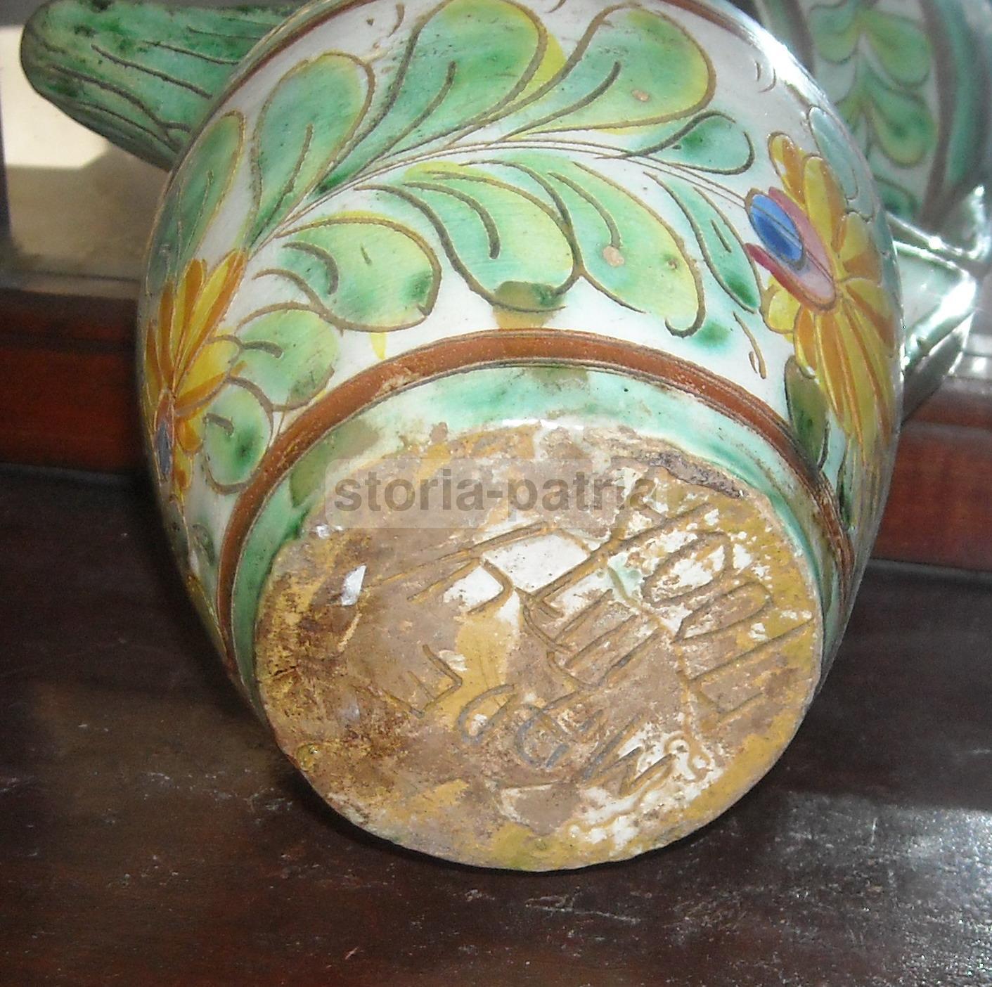 Ceramica Popolare Floreale, Bella Decorazione Policroma, Brocca Decorativa, d'Epoca immagine 7